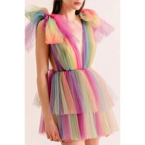 Lirika Matoshi Dream Come True Rainbow Tulle Mini Dress Size Medium